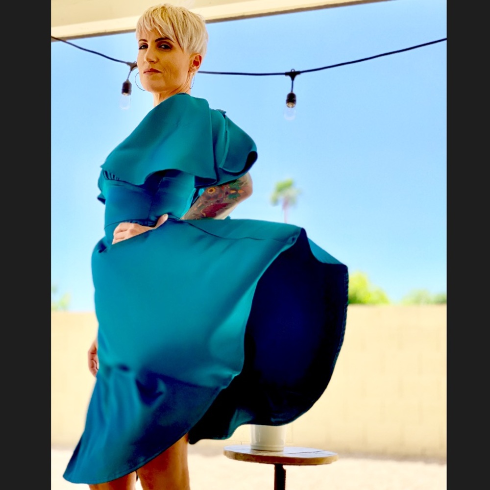 Teal silky dress